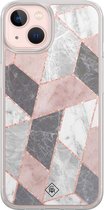 Casimoda® hoesje - Geschikt voor iPhone 13 - Stone grid marmer / Abstract marble - 2-in-1 case - Schokbestendig - Geometrisch patroon - Verhoogde randen - Roze, Transparant