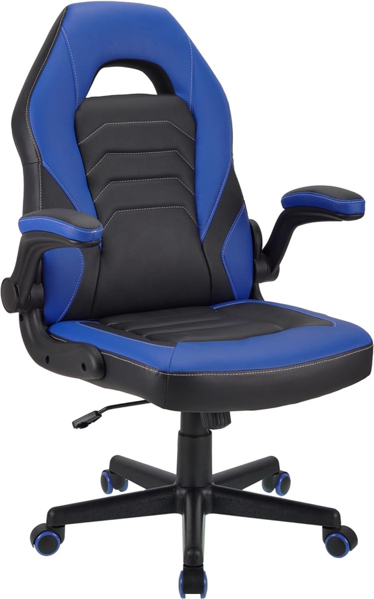 Gamingstoel,draaibare kunstlederen bureaustoel, verstelbare computerstoel, ergonomische bureaustoel met hoge rugleuning met armleuningen (Blauw)