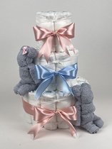 Chouette-Chouette | Luiertaart Neutraal | Kraamcadeau | Geboorte Jongen Meisje | Babyshower | Beren Grijs - donker Poeder Roze - Blauw