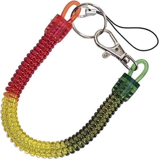 Fako Bijoux® - Porte-clés Extensible Spirale - Extensible - Ressort - 24cm - Vert/Jaune/Rouge