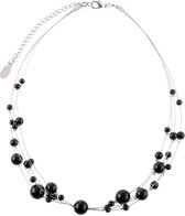 Behave Collier de perles fines femme noir 41 cm + chaîne d'extension 8 cm
