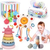 Set de Jouets sensoriels Montessori 5 en 1 – Comprend une boîte à mouchoirs, un trieur de formes, des Jouets d'activité à tirer, des gobelets empilables – Jouets Éducatif pour bébés de 6 à 18 mois – Convient aux Garçons et aux Filles