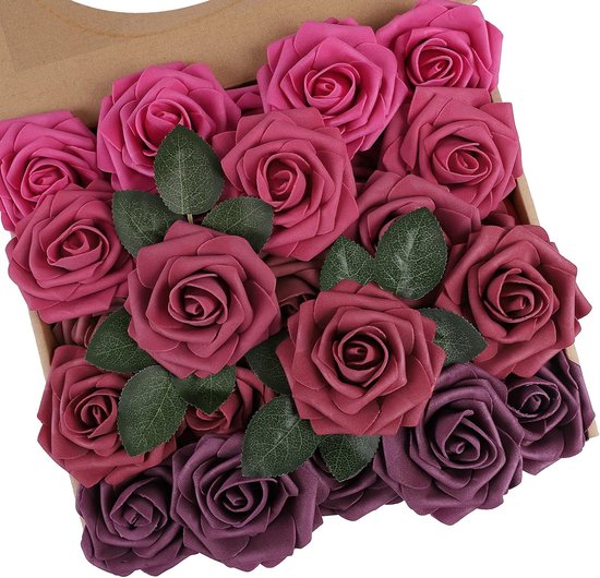 Kunstbloemen rozen, 25 stuks echte touch schuimrozen decoratie doe-het-zelf voor bruiloft bruidsmeisje bruidsboeketten tafelstukken, feestdecoratie, thuisdisplay (serie D)