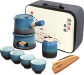 Japans theeservies traditioneel Ofenglazuurd Kungfu theeset reizen, blauwe Chinese theepotten set met 4 keramische kopjes, theepot, stoofje