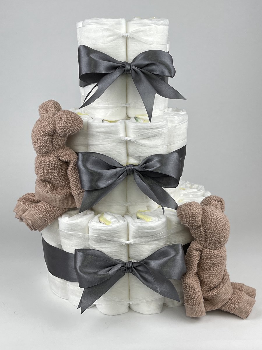 Goedkoopste Chouette-Chouette | Luiertaart Meisje | Kraamcadeau | Geboorte Meisje | Babyshower | Beren Pinkstone - donker Grijs