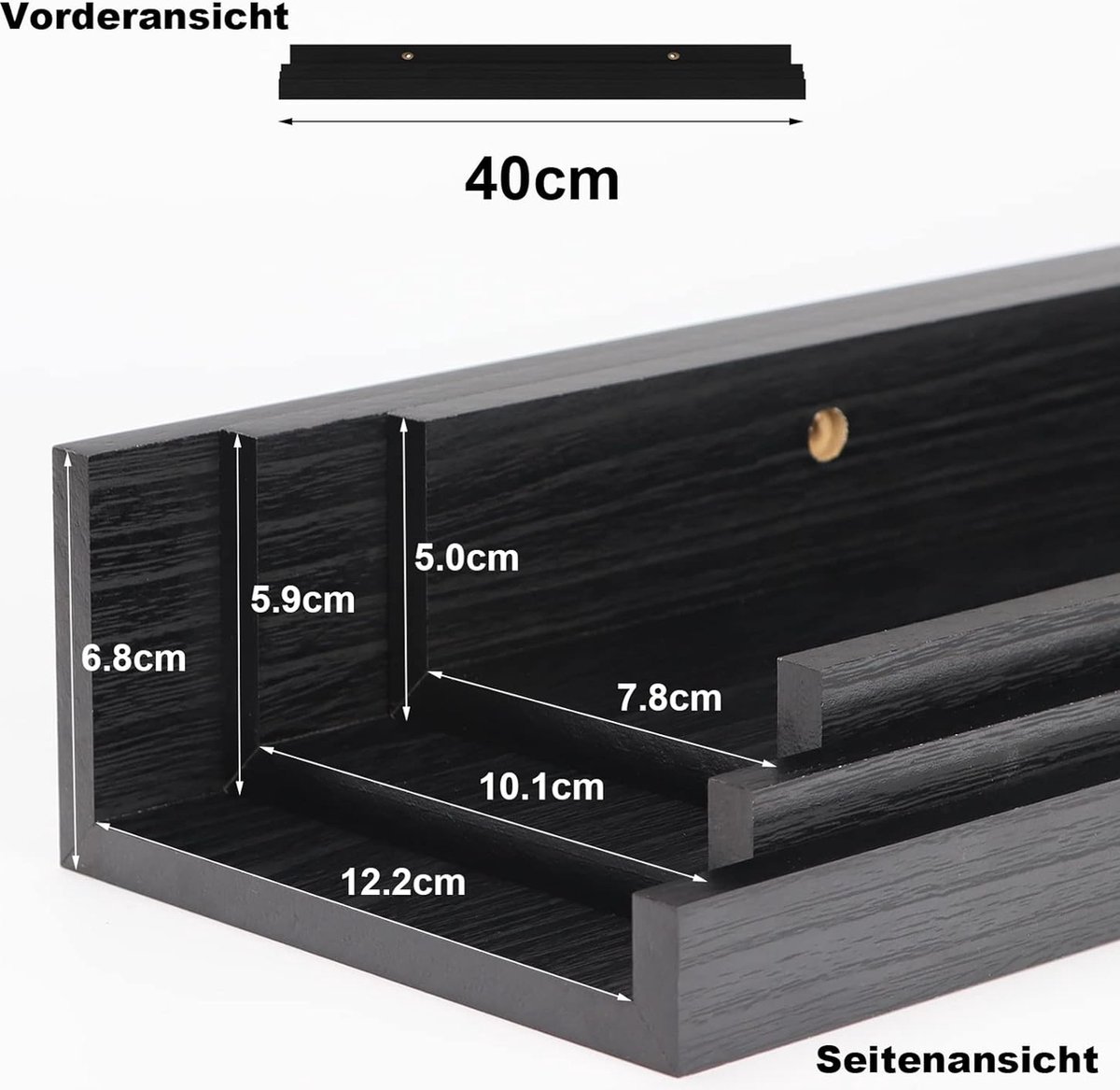 APACALI Wandrek, 2 stuks, zonder boren, 40 cm, wandrek, metaal, zwart, zwevende plank, hangrek, wandmontage, zwevend rek voor decoratieve fotolijst badkamer, 40 x 12 x 4 cm