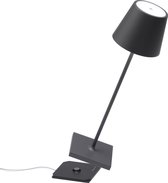 Zafferano Poldina Pro Tafellamp - Oplaadbare Buitenlamp Antraciet - IP65 Spatwaterdicht - Bureaulamp Snoerloos - Dimbare LED Lamp - Tuinlamp met Draadloos Oplaadstation - 38 cm x Ø 11cm