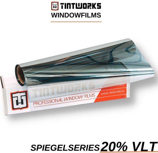 Tintworks Raamfolie spiegeleffect - spiegelfolie - anti inkijk 20% VLT - Normaal glas - 300cm x 61cm - Zonwerend & isolerend - Professionele A-kwaliteit