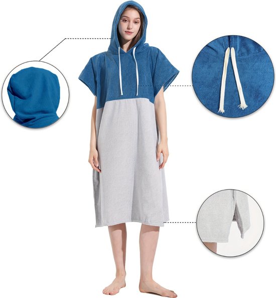 Livano Serviette à langer douce - Poncho de surf pour Adultes - Femme et homme - Zwart et turquoise