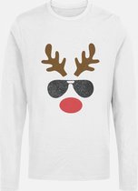 Heren T-shirt Rudolph Rendier/ Foute Kerstkleding / Ugly Christmas Familie bijpassende Rudolph Rendier glitter outfits | Wit | Maat XL