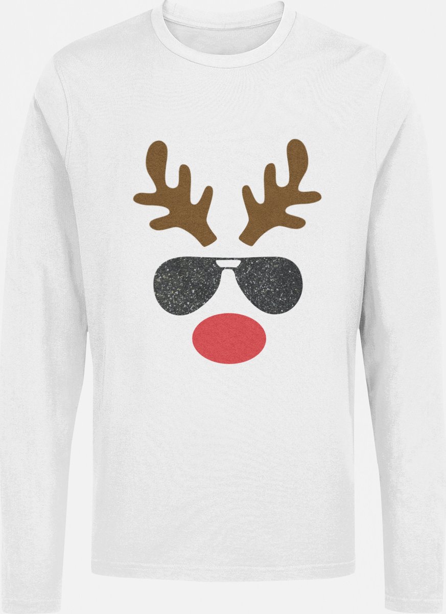 Heren T-shirt Rudolph Reindeer / Foute Kerstkleding / Ugly Christmas | Familie Bijpassende Glitter Outfit | Wit | Maat M
