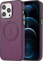 Sulada Coque souple TPU / cuir et antichoc avec anneau magnétique pour Apple iPhone 12 Pro violet foncé