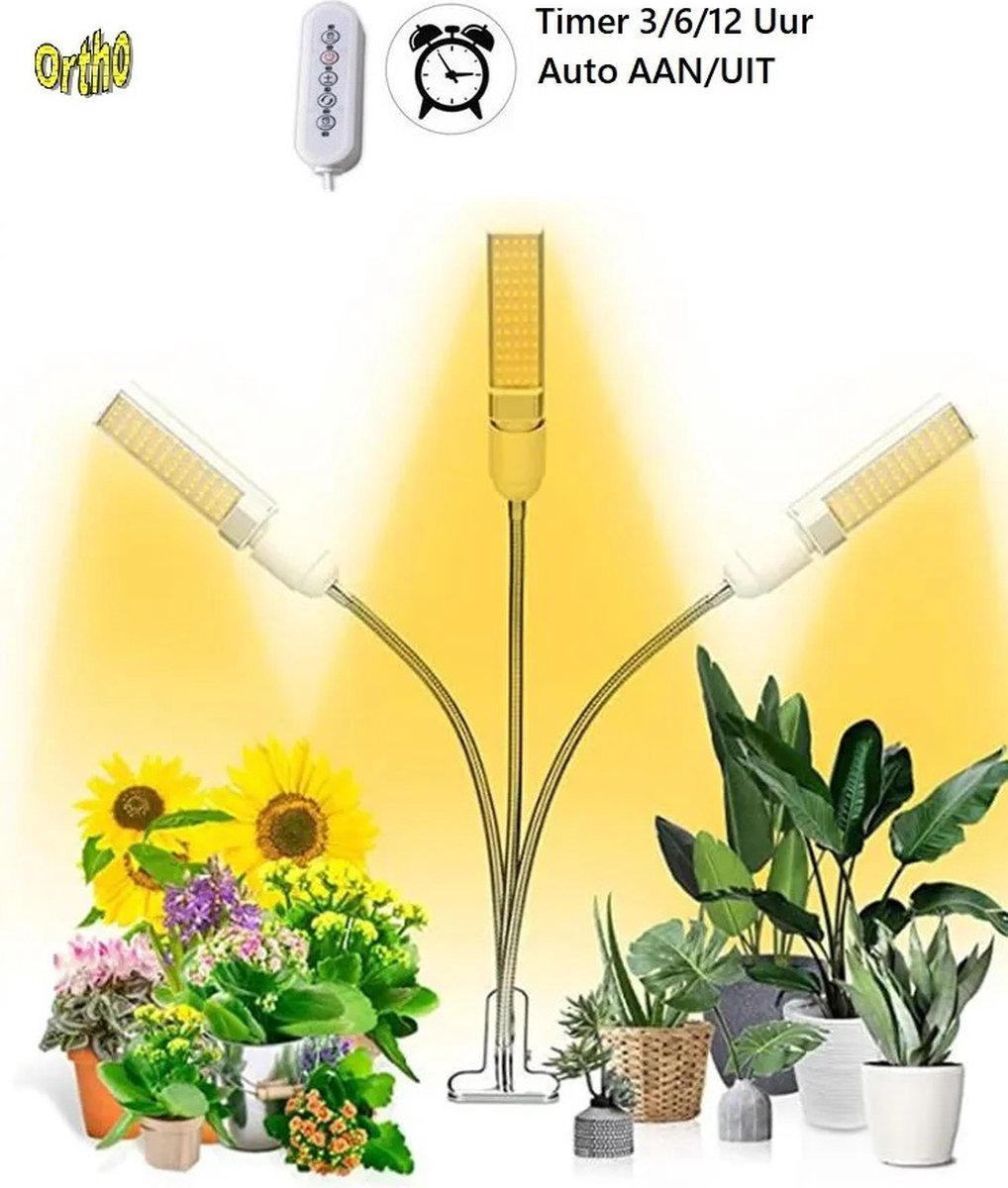 Ortho® - LED Groeilamp - Wit licht - Bloeilamp - Kweeklamp - Full Spectrum - Grow light - Groei lamp (met 3 lampen) met Flexibele lamphouder - Hoge lichtintensiteit - Klem spotje - 3x - Ortho