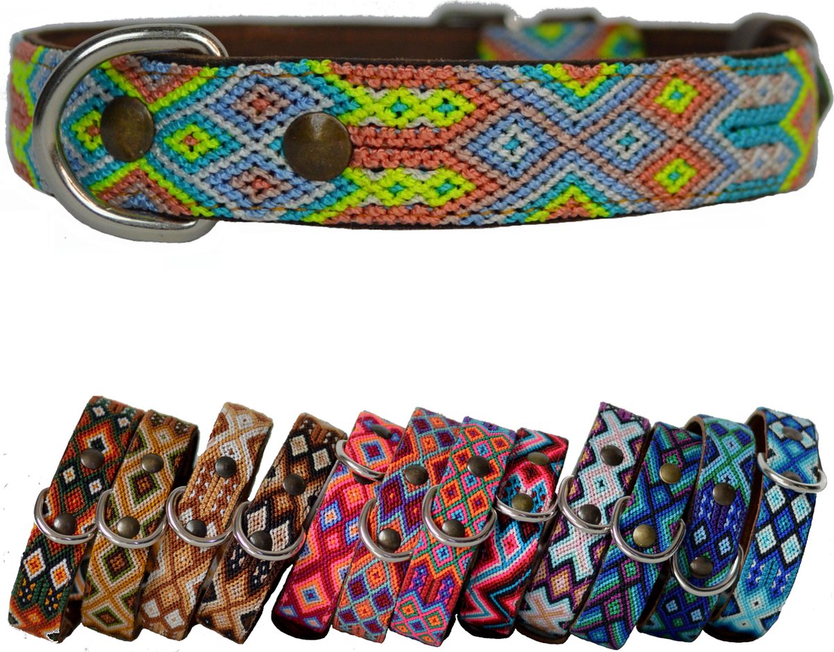 Bohemi Ibiza honden halsband, maat Medium, 34 - 43cm, Leer