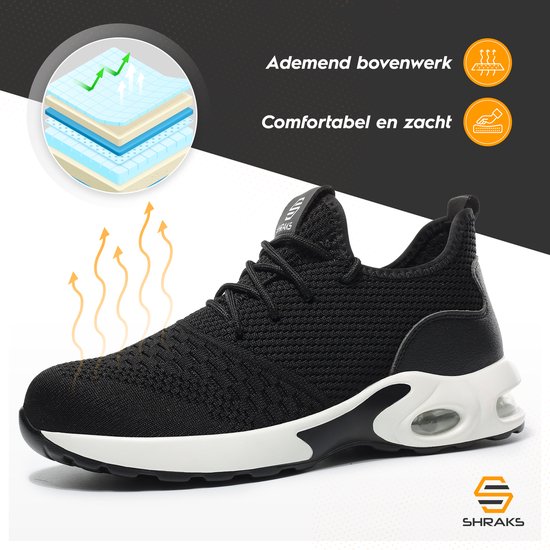 Shraks Safety Shoes - Chaussures de travail pour femmes et hommes - Steel Toe - Sneaker - Design respirant et léger - Taille 43