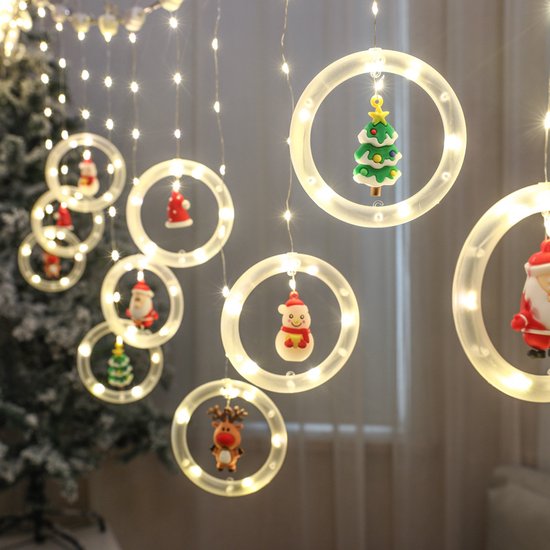 CNL Sight LED Kerstverlichting - Met afstandsbediening & haak - Lichtgordijn- Kerststerren- Gordijnverlichting-Kerst Lichtslingers met USB- Vorm met Snowflakes & Kerstman & vriendjes - Warm wit licht- 3 Meter- 125 LED- Sfeer Verlichting