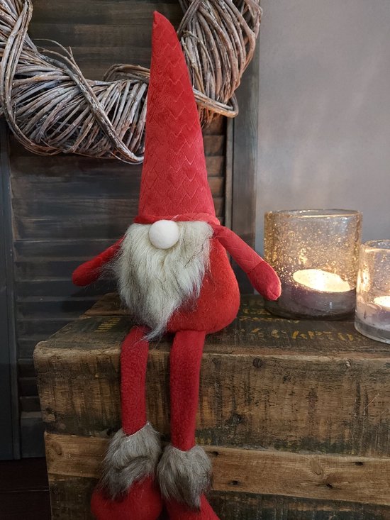 Countryfield Gnome - Randzitter kabouter Tomte L rood - Kerstkabouter met bungelbeentjes - L.11 B.14 H.48cm