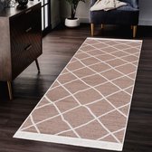 Boho Kelim Dubbelzijdig Wasbaar Vloerkleed Beige- 80x200 CM