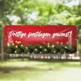 Spandoek Prettige Feestdagen gewenst - Guirlande - dennentakken - lichtjes - kerst - oud en nieuw - nieuwjaar - kraam - winkel - banner
