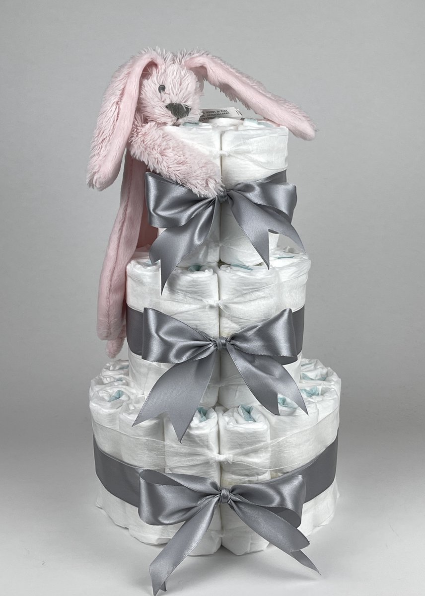Goedkoopste Chouette-Chouette | Luiertaart Meisje | Kraamcadeau | Geboorte Meisje | Babyshower | Tuttle Konijn Richie Pink - Grijs
