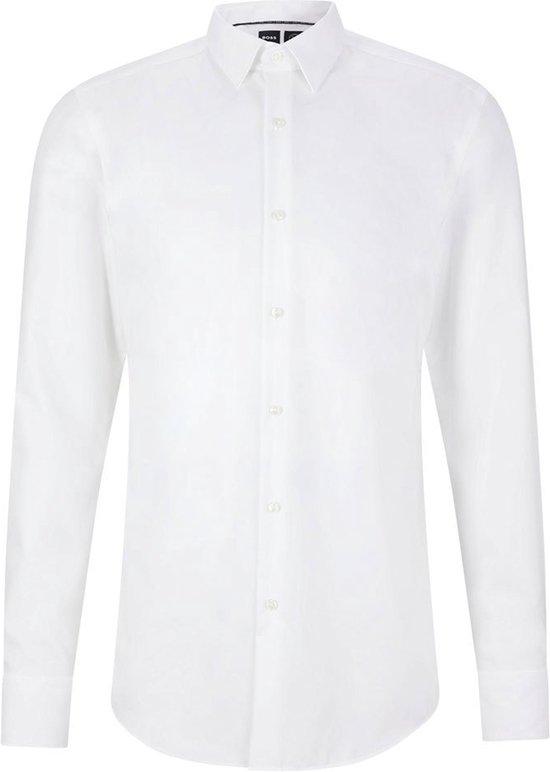 BOSS Hank-s slim fit overhemd - structuur - wit - Strijkvriendelijk - Boordmaat: 41