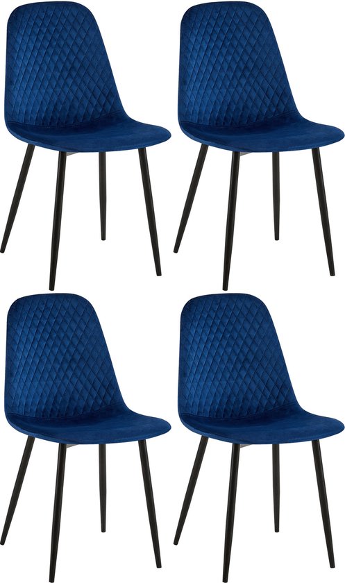 CLP Giverny Set van 4 eetkamerstoelen - zonder armleuning - blauw Fluweel