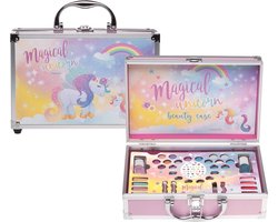 Make-up koffer Unicorn met inhoud - geschenkartikel kids- oogschaduw - nagellak - lipshimmer - nagelstickers - cosmetica kwastjes