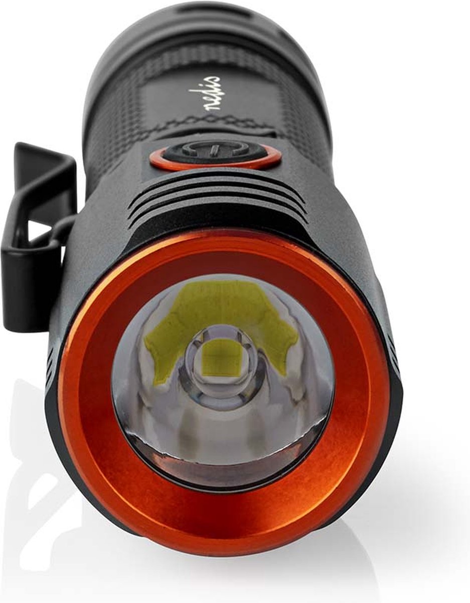 Nedis LED-Zaklamp - Batterij Gevoed - 3.7 V DC - 20 W - Ingebouwde Lithium-Ion - Incl. batterij(en) - Oplaadbaar - Nominale lichtstroom: 2000 lm - Lichtbereik: 180 m - Stralingshoek: 10 °