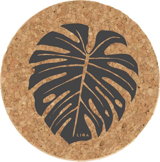 LIGA Placemat Monstera Set van 2 Stuks Kurk Beige bol.