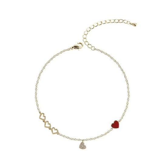 Armband - bedelarmband dames - hart - rood - goudkleurig - cadeau voor vrouw - valentijnscadeautje - valentijn - Liefs Jade