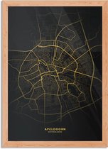 Affiche Carte d'Apeldoorn Zwart Jaune Rectangle Vertical Avec Cadre M (30 X 40 CM) - Bois - Cadre en Bois - Cadre Marron - Décoration murale - Posters