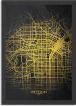 Poster Los Angeles Plattegrond Zwart Geel Rechthoek Verticaal Met Lijst M (30 X 40 CM) - Zwarte Lijst - Wanddecoratie - Posters