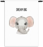 Velours Wandkleed Dream Big Olifantje Rechthoek Verticaal - Kinderkamer - Baby cadeau - Babykamer M (125 X 90 CM) - Wandkleden - Met roedes