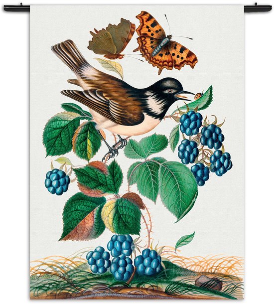 Mezo Wandkleed Prent Natuur Vogel en Bloemen 14 Rechthoek Verticaal S (85 X 60 CM) - Wandkleden - Met roedes