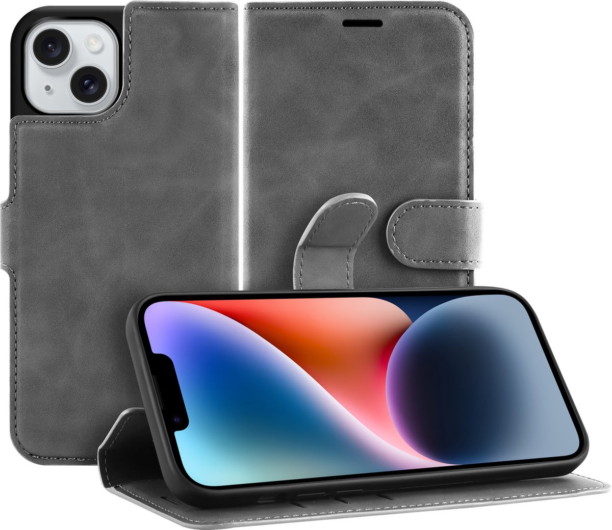 Cazy hoesje geschikt voor iPhone 14 Hoesje met Pasjeshouder - Premium Bookcase - Grijs