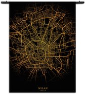 Velours Wandkleed Milan Milaan Plattegrond Zwart Geel Rechthoek Verticaal L (165 X 120 CM) - Wandkleden - Met roedes