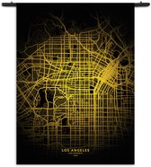 Velours Wandkleed Los Angeles Plattegrond Zwart Geel Rechthoek Verticaal XL (210 X 150 CM) - Wandkleden - Met roedes