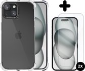 Hoesje geschikt voor iPhone 15 hoesje Transparant - 2x iPhone 15 screenprotector - beschermglas screen protector- Anti Shock hoes case