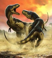 Fotobehang - Albertosauruses Fight 250x280cm - Vliesbehang