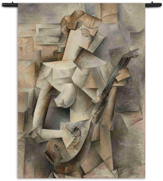 Velours Wandkleed Picasso Meisje met een mandoline 1910 Rechthoek Verticaal XXL (250 X 180 CM) - Wandkleden - Met roedes