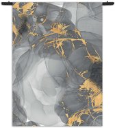 Mezo Wandkleed Abstract Marmer Look Grijs met Goud 05 Rechthoek Verticaal XXL (250 X 180 CM) - Wandkleden - Met roedes