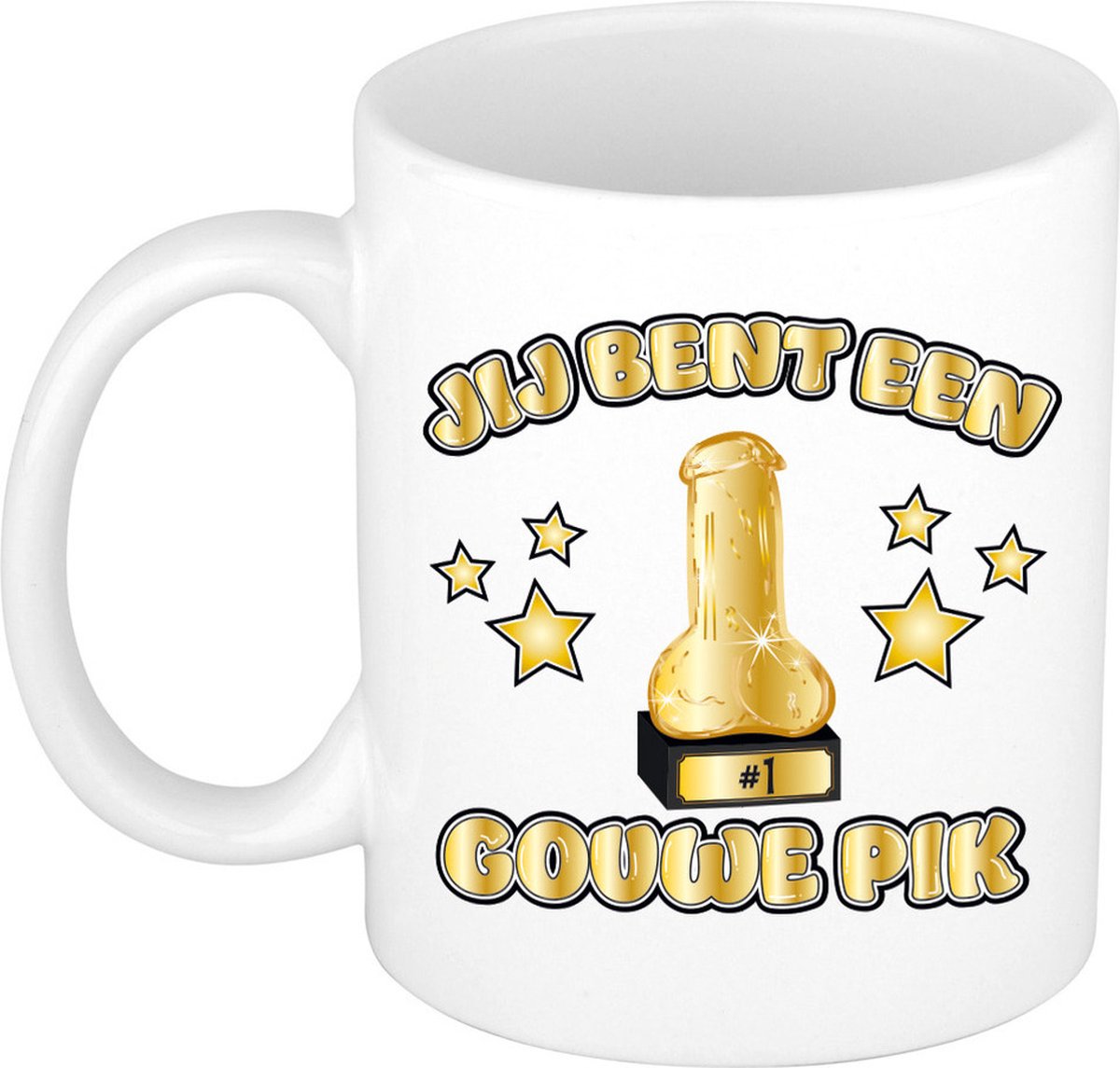 Bellatio Decorations Cadeau koffie/thee mok - Jij bent een Gouwe Pik - grappig - goud - 300 ml