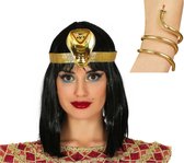 Verkleed accessoire setje Cleopatra - hoofdband en armband goud - Egypte thema party