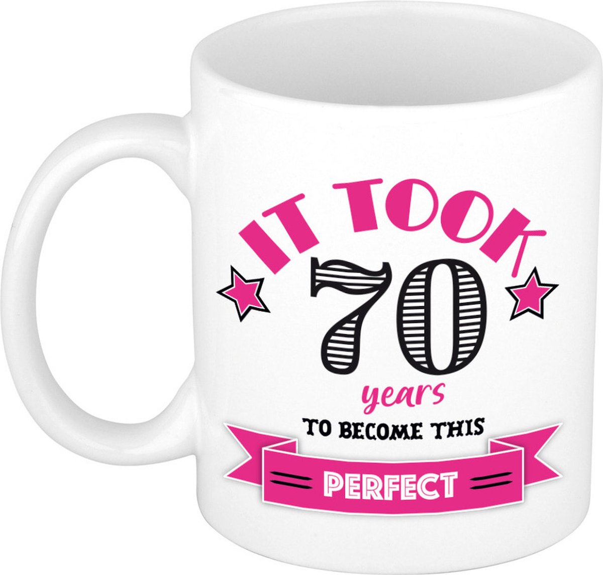 Bellatio Decorations Verjaardag cadeau mok 70 jaar - roze - grappig - 300 ml - keramiek