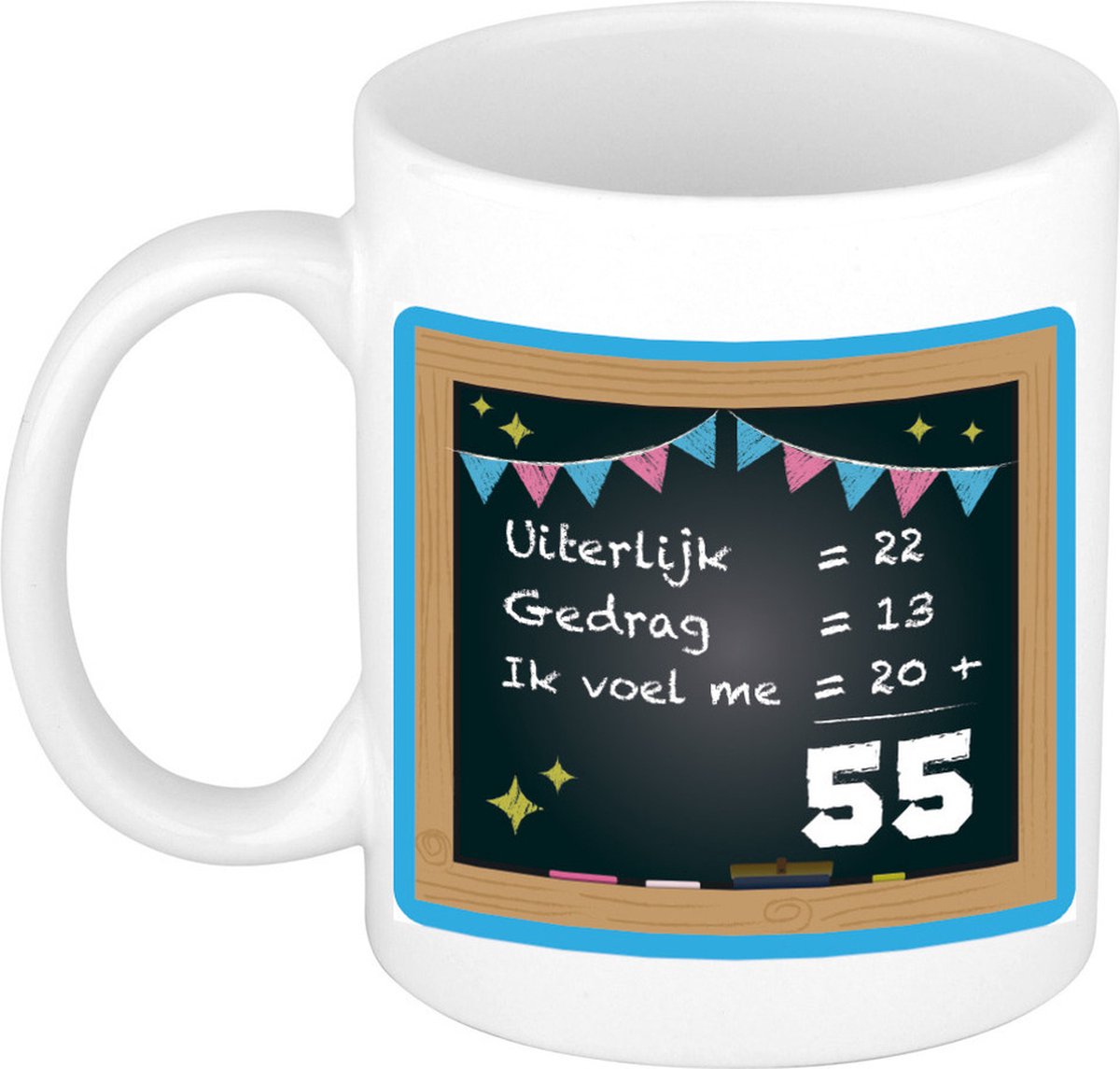 Bellatio Decorations Verjaardag cadeau mok 55 jaar - blauw - rekenen - 300 ml - keramiek