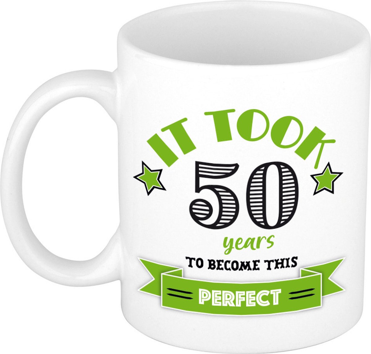 Bellatio Decorations Verjaardag cadeau mok 50 jaar - groen - grappig - 300 ml - Sarah/Abraham