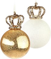 BRUBAKER Kerstballen - Set Koningin - 2 Premium Kerstballen Van Glas - Goud En Glitter Met Kronen - 15 cm Kerstboomversiering Koningin - Handgemaakt - Kerstdecoratie Hanger Boomdecoratie