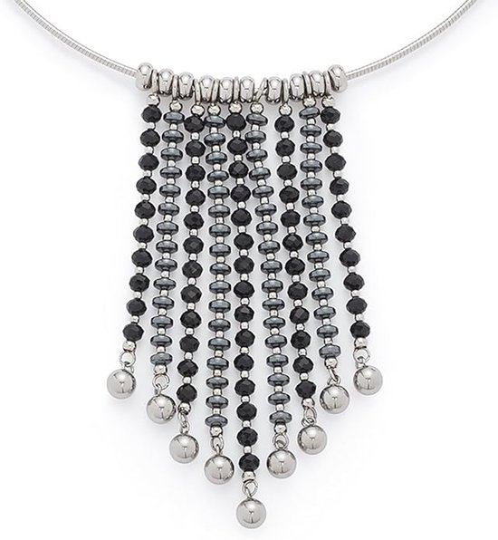Leonardo Donna 015713 collier ras du cou pour femme en acier inoxydable verre noir