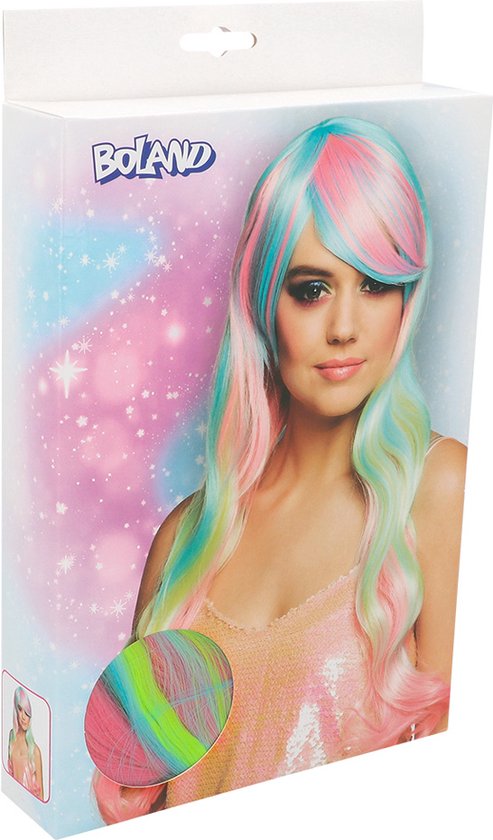 Perruque longue arc-en-ciel pastel pour femme - Perruque habillée