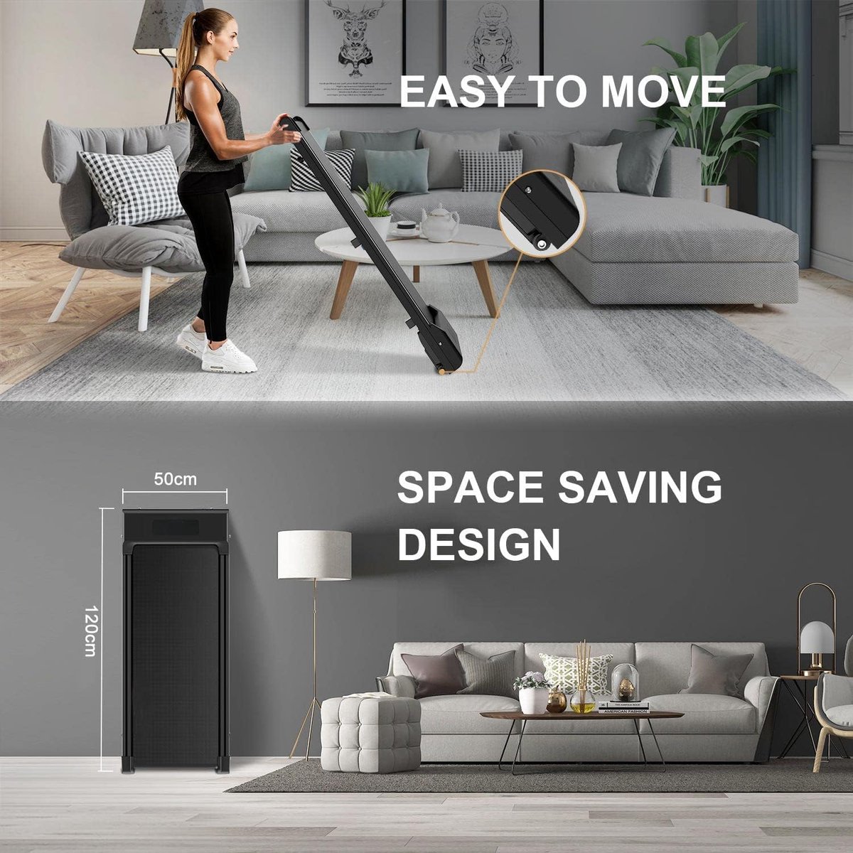 Afbeelding 3 van Draagbare loopband - elektrische loopband - 1-10 km/u instelbare snelheid - met LED-scherm en transportwielen - zwart